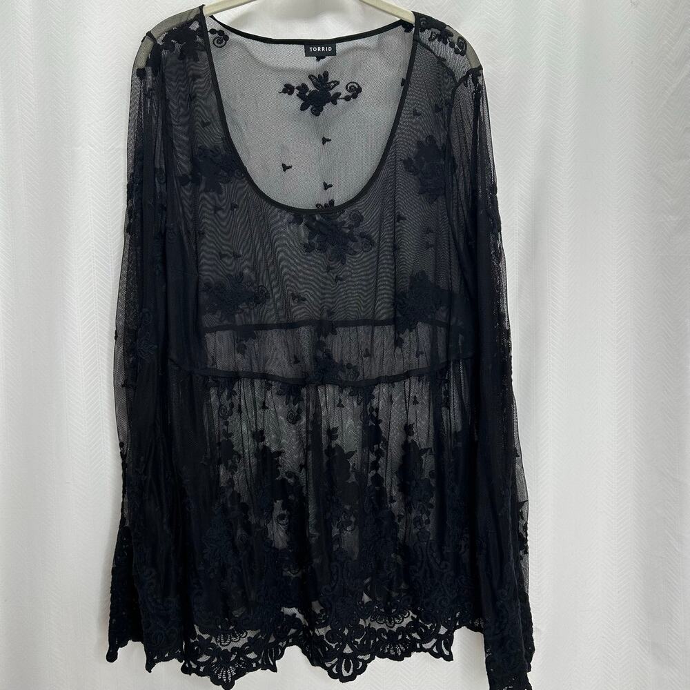 Torrid black sheer mesh top 2X long sleeves witch boho dark feminine